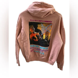 NWT David Bowie Hoodie Pink Women's Medium Just Dance distressed style Japanese
